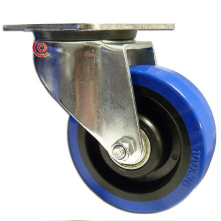 Roulette renforcée bleue pivotante sans frein diamètre 100 mm 211909