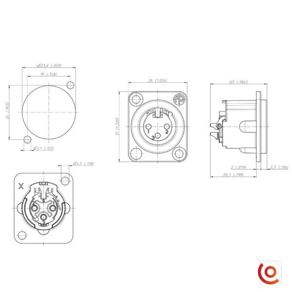 connecteur XLR neutrik dessin technique