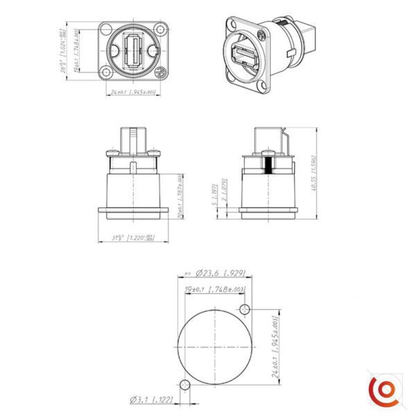 connecteur usb neutrik plan