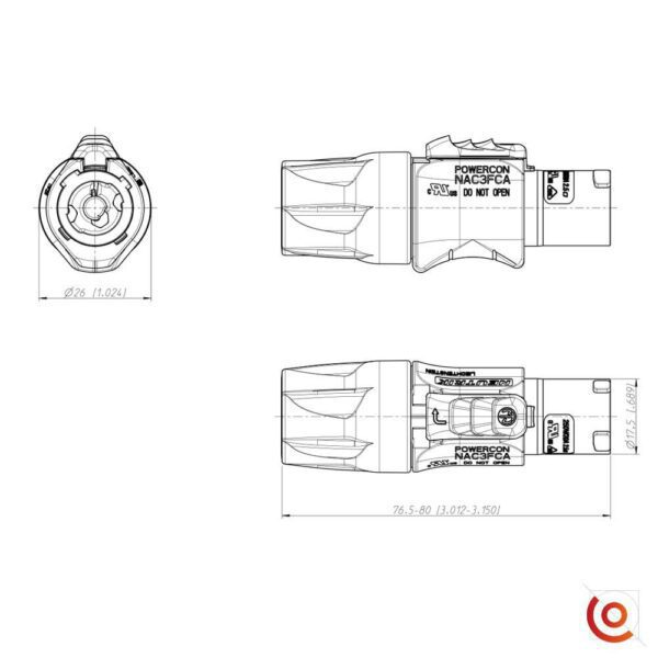 connecteur powercon neutrik dessin technique