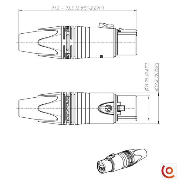 connecteur xlr neutrik plan dessin technique