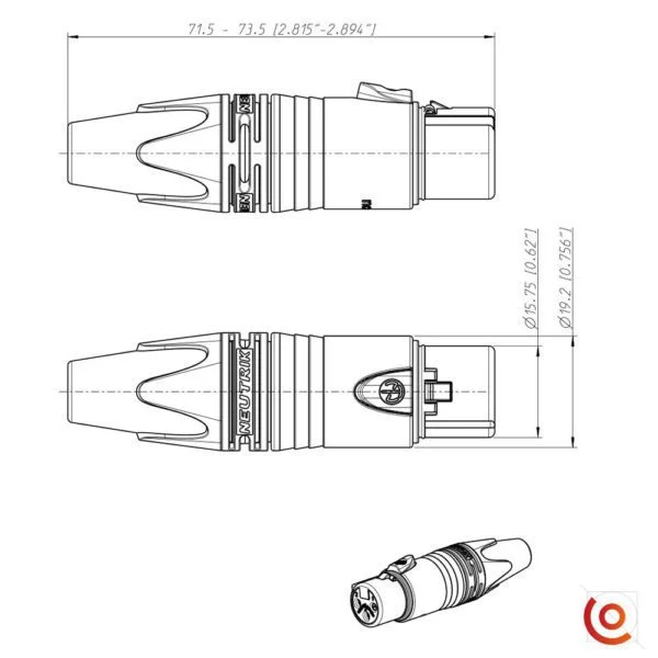 connecteur xlr neutrik plan dessin technique
