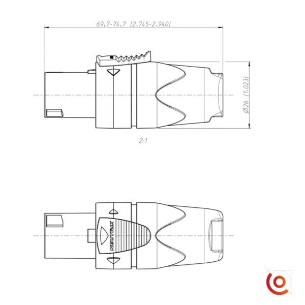 connecteur speakon 2 pôles neutrik nl2fx dessin technique