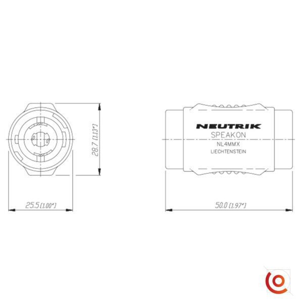 coupleur speakon neutrik nl4mmx dessin technique