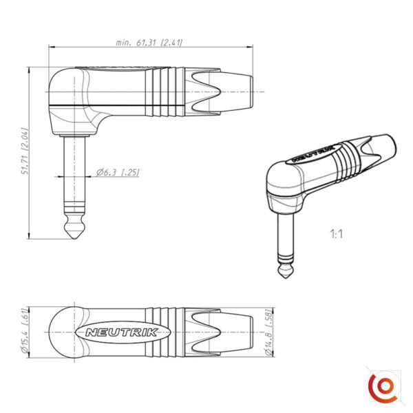 connecteur jack neutrik np3rx dessin technique