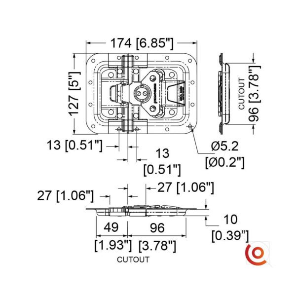 Fermoir papillon grand modèle 10 mm résistant à l'eau MOL3-DW dessin technique