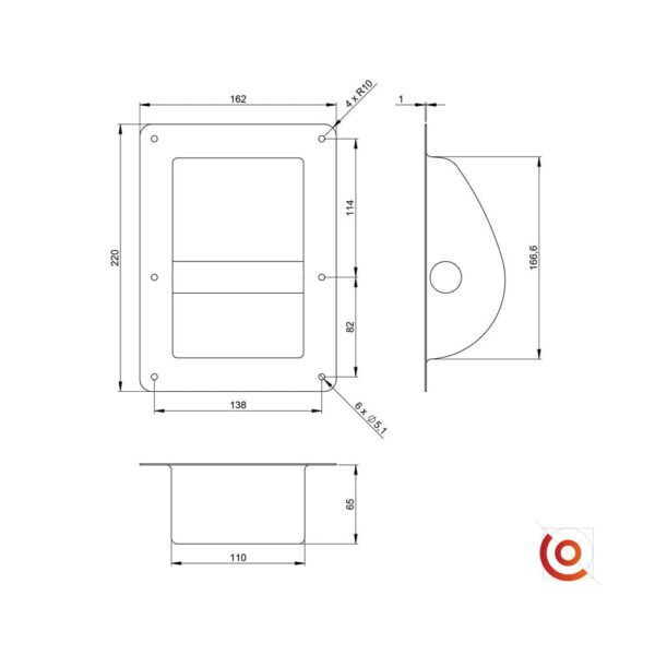 Poignée encastrée à barre 3402 dessin technique