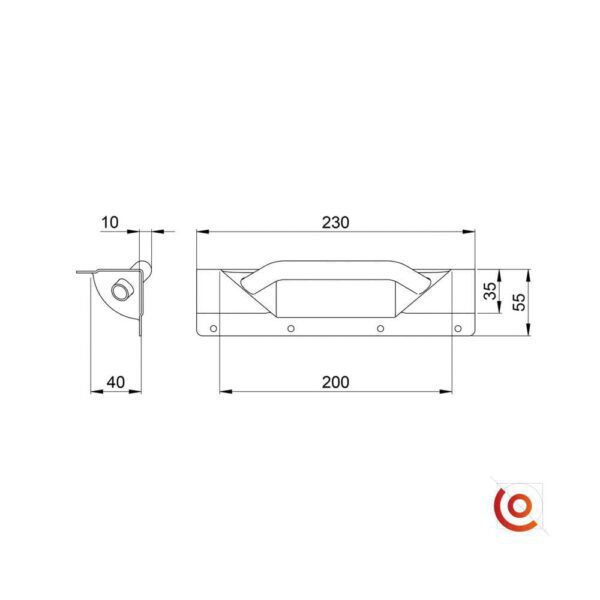 Poignée d'angle 34041 dessin technique
