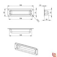 Poignée métal à encastrer pour rack 2u 3411 dessin technique