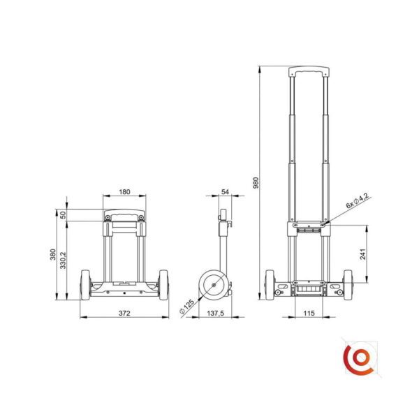 Trolley amovible pour flight-case 34725 dessin technique