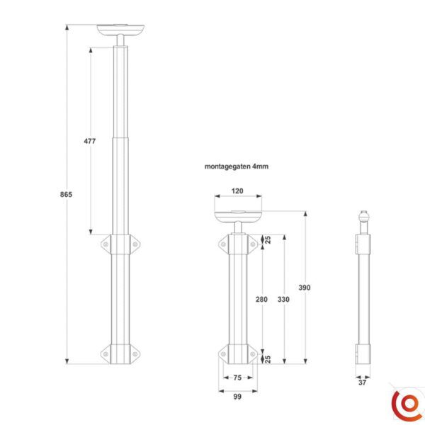 Poignée télescopique trolley simple HG-4083 dessin technique