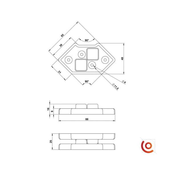 Pied plastique empilable 4939 dessin technique