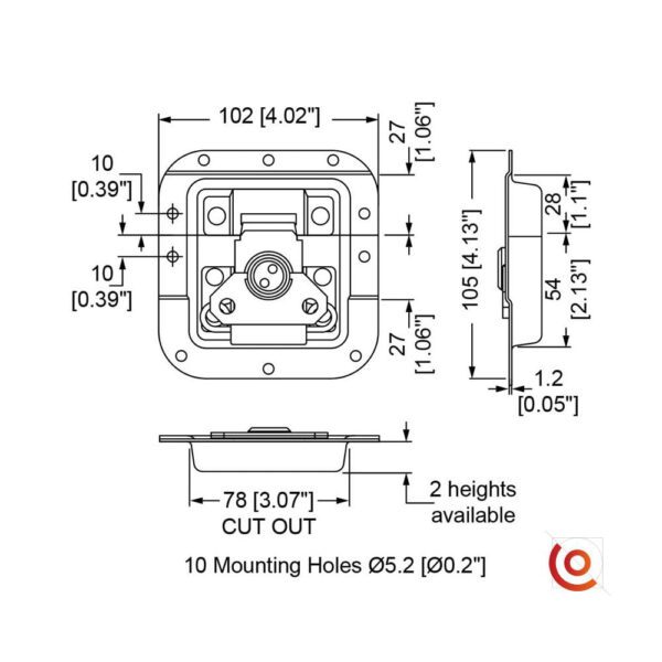 Fermoir papillon encastré automatique medium L907-928z dessin technique