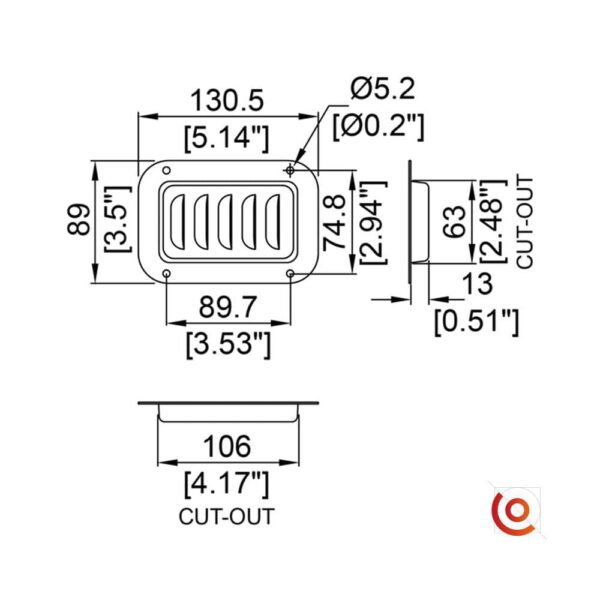 cuvette métallique d'aération D0516/07z dessin technique