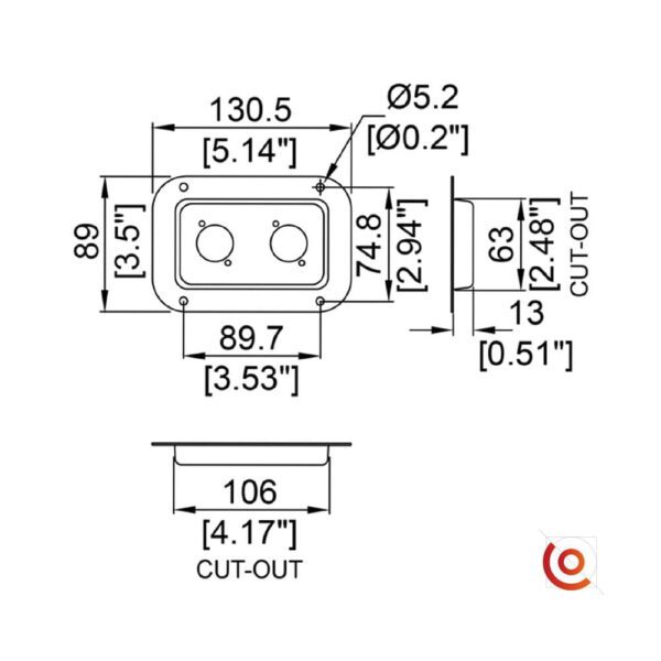 Cuvette métallique pour connecteurs XLR D0604z dessin technique