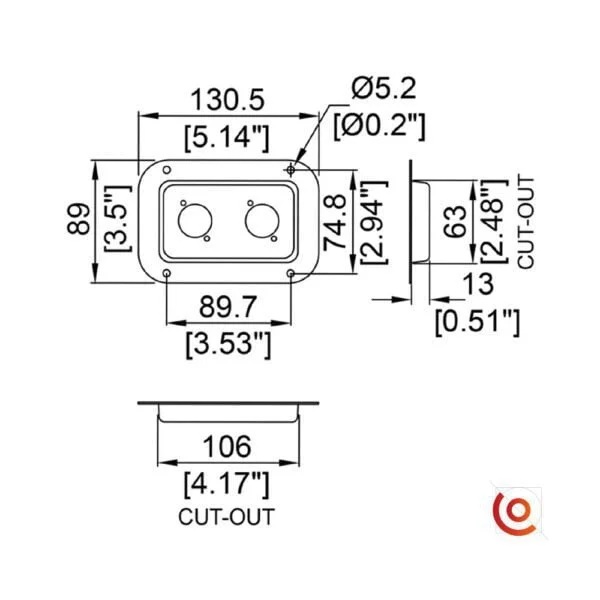 Cuvette métallique pour connecteurs XLR D0604z dessin technique