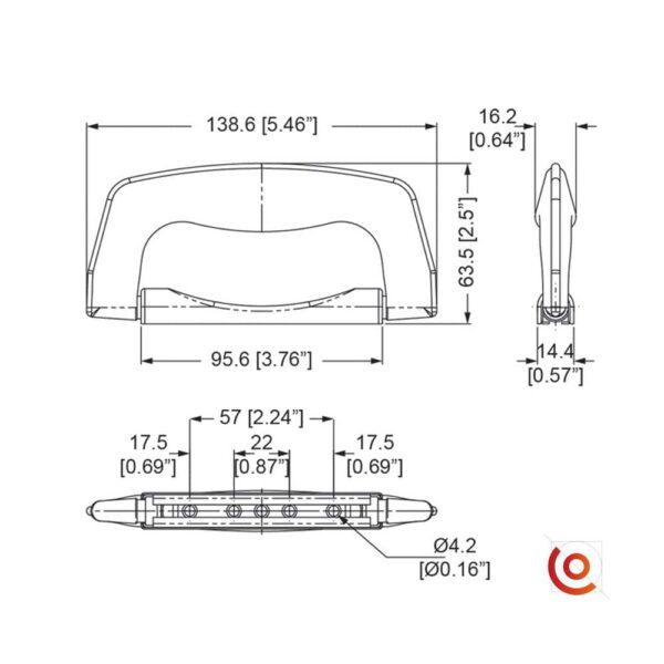 Poignée flightcase type attaché case chrome H1425 dessin technique