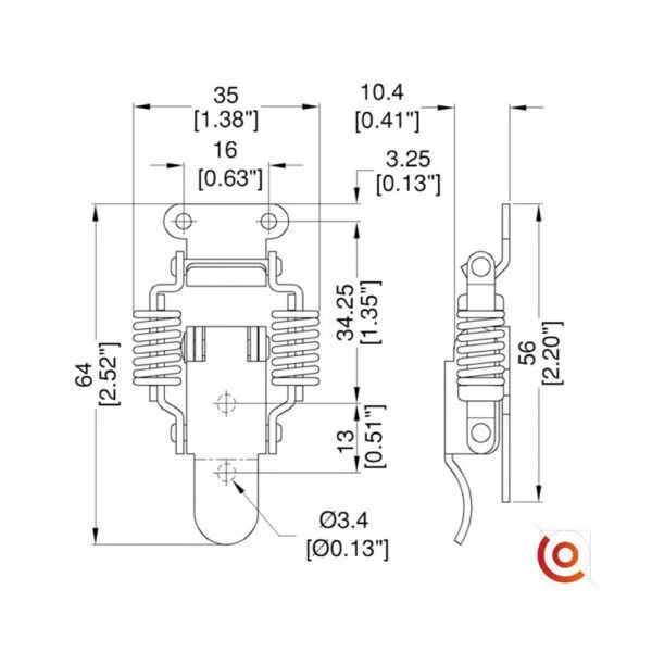 Fermoir grenouille de surface en acier inoxydable L0559s desssin technique