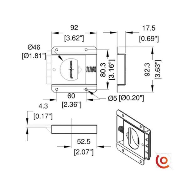 Fermoir pour capot plat avec bloc ouverture L2470 dessin technique