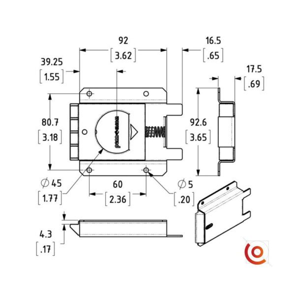 Fermoir Capot plat L2471 dessin technique