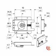 Fermoir Capot plat avec serrure et clefs L2472 dessin technique