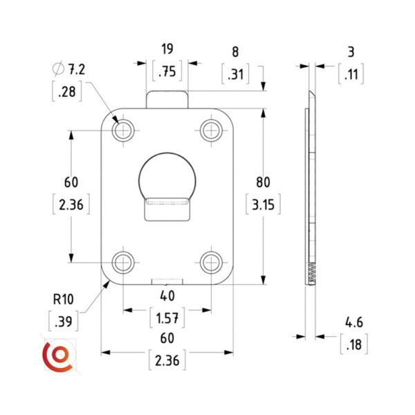 Fermoir ultra fin Capot plat PENN L2572 dessin technique