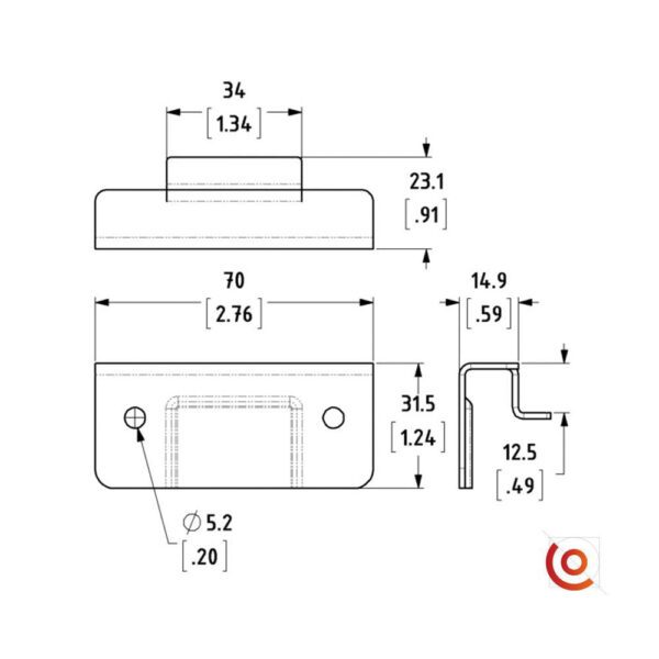 gache pour Fermoir Capot plat ultra fin L2572-CP dessin technique