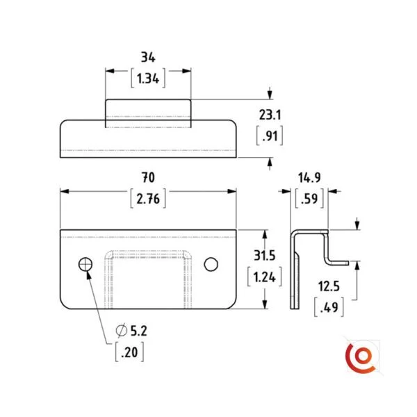gache pour Fermoir Capot plat ultra fin L2572-CP dessin technique