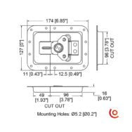 Fermoir encastré grand modèle cadenassable, modèle n°1 L935-530z dessin technique