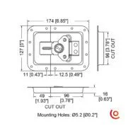 Fermoir encastré grand modèle cadenassable, modèle n°1 L935-530z dessin technique