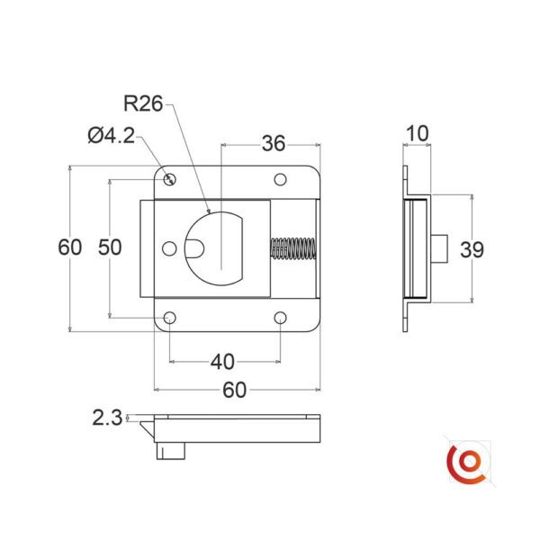 Fermoir de capot plat petit modèle LG-2455 dessin technique