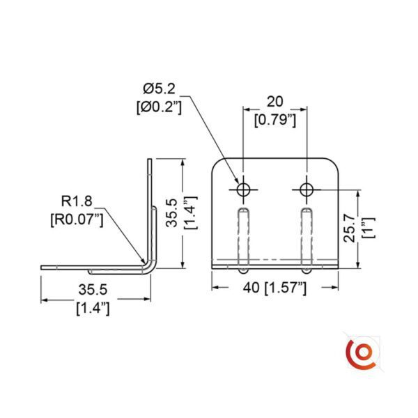 Renfort d'angle 35x40mm pour flightcase b1930z dessin technique