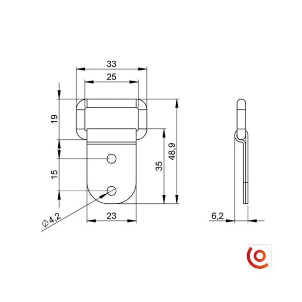 Boucle de fixation pour bandoulière 2881 dessin technique