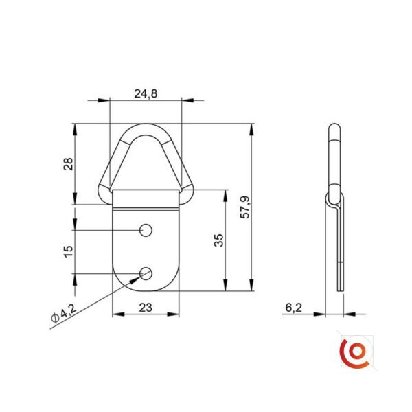 Boucle de fixation pour bandoulière en triangle 2882 dessin technique