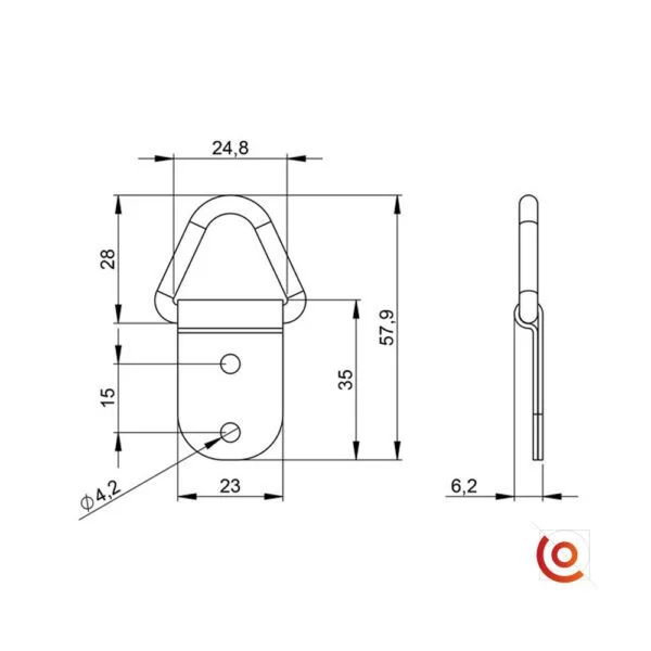 Boucle de fixation pour bandoulière en triangle 2882 dessin technique