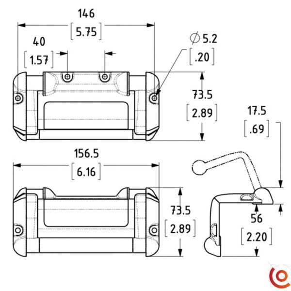 Poignée d'angle type trolley h4747 dessin technique