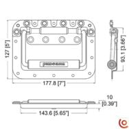 Poignée flight case grand modèle H7165-10z dessin technique