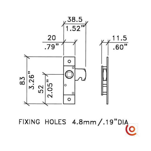 Kit: serrure + clef à trou carré L0790-L0785 dessin technique