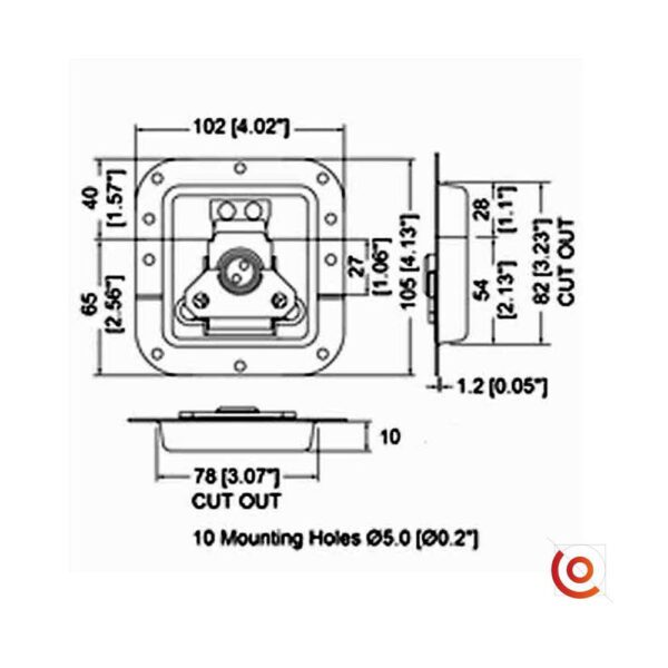 Fermoir papillon encastrable 10 mm L907/915-10z dessin technique