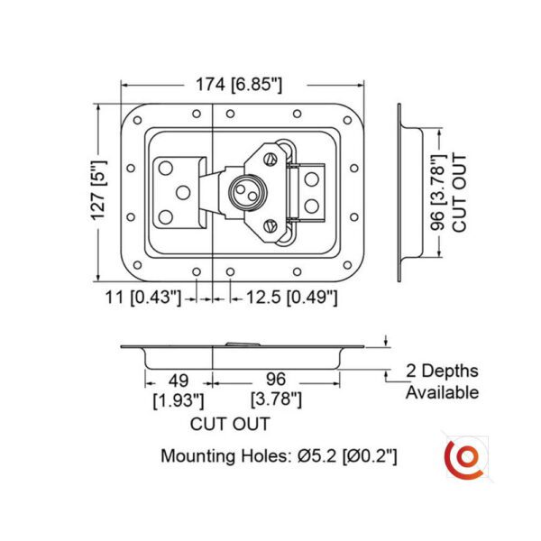 Fermoir papillon encastré grand modèle l925-530-38 dessin technique