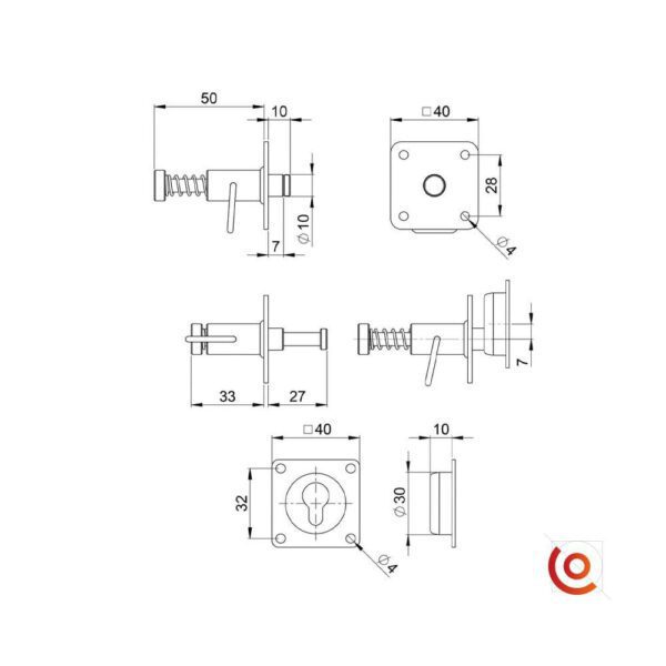 Clou de fixation compatible avec embase 87988L dessin technique