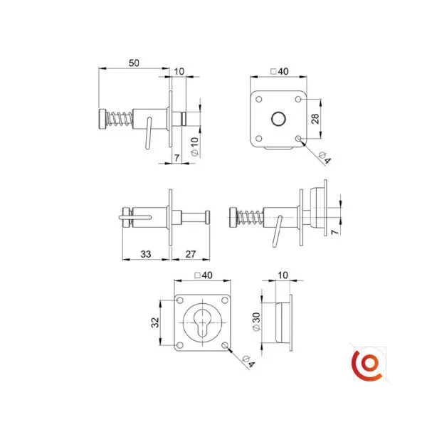 Clou de fixation compatible avec embase 87988L dessin technique