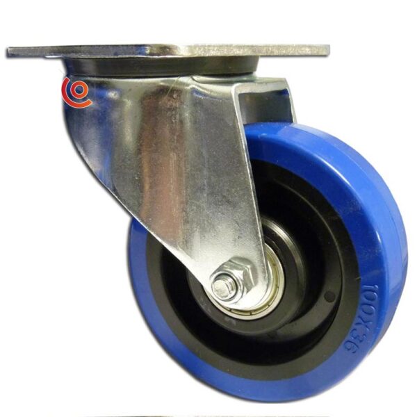 Roulette renforcée bleue pivotante sans frein diamètre 100 mm 211909