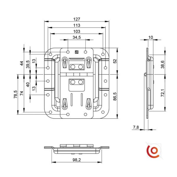 Arrêtoir de couvercle avec charnière avec P.P 270736-destock dessin technique