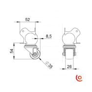 Coin boule avec roulette 35 mm intégré 37441 dessin technique
