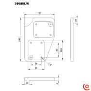 Platine pour roulettes en polyamide (partie Droite) 38085R dessin technique