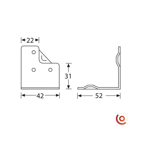 Renfort d'Angle avec passage de profilé 4053 dessin technique