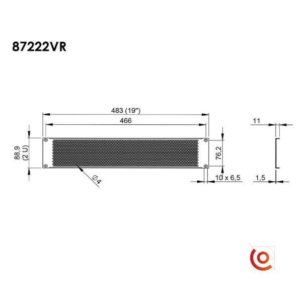 Panneau d’aération rackable en acier 2U 87222VR-1 dessin technique