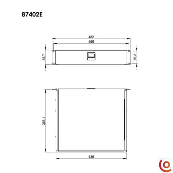 Tiroir rackable 19 pouces 2U 87402E dessin technique