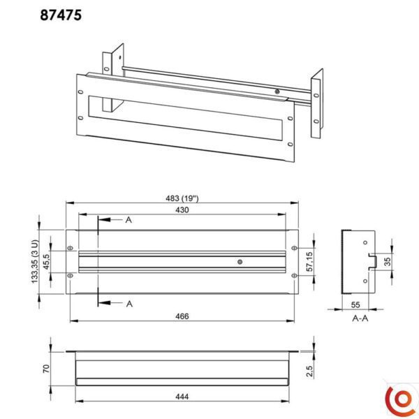 Porte-fusible 19" 3U 87475 dessin technique